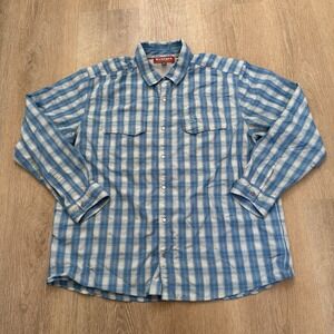 Simms Shirt Mens XXL Blue White Plaid Long Sleeve Button Fishing Outdoor Vented